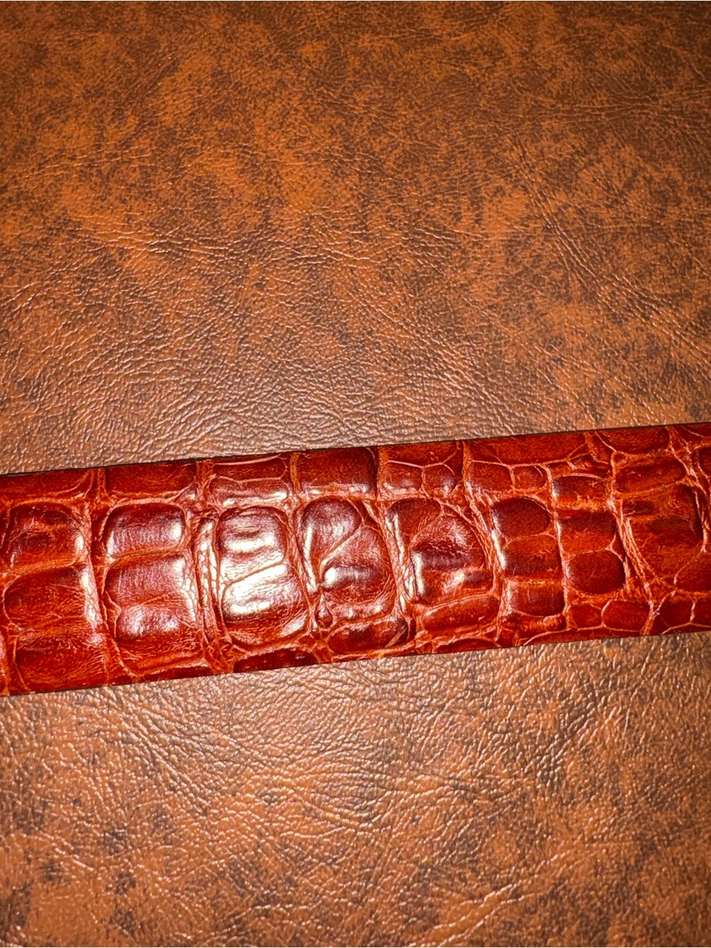 Men's Croc-Embossed Leather Belt - Rich Brown